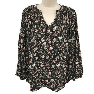 Old Navy Long Sleeves Tassel Floral Black Blouse M